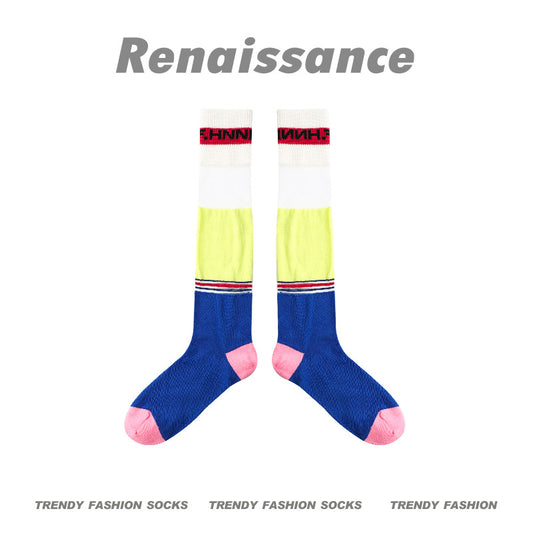 Renaissance Collection Women Socks Summer Thin Colour Blocking Mid-Calf Socks Casual 711079831089