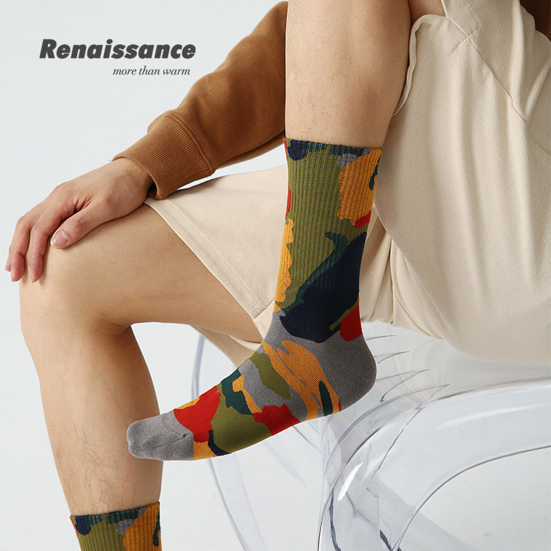 Renaissance Collection Men Socks 3 Pairs Bundle Street Trend Graffiti Art Mid-Calf Casual Socks 735509984081