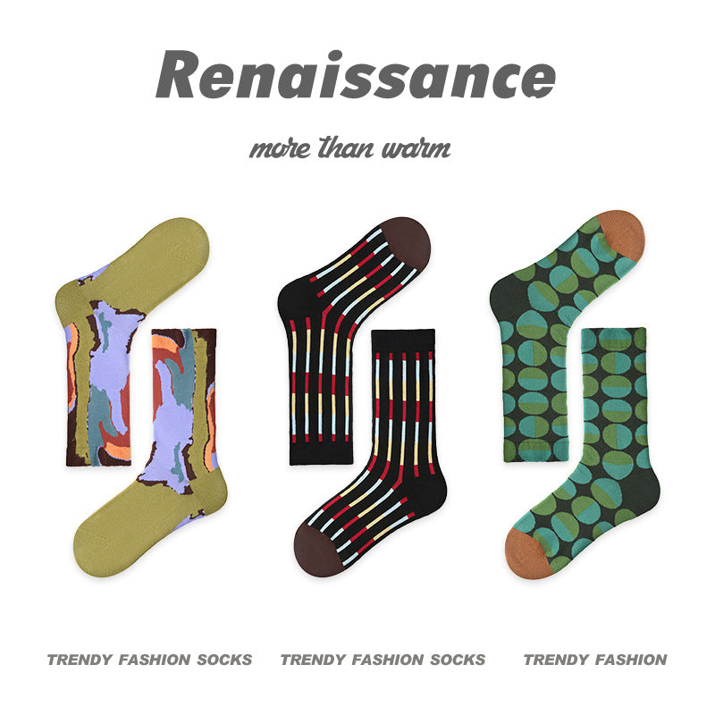 Renaissance Collection Women Socks 3 Pairs Bundle Geometry Polka Mid-Calf Socks