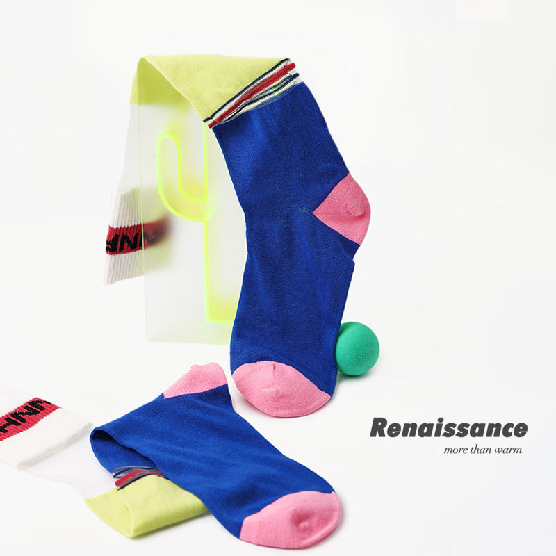 Renaissance Collection Women Socks Summer Thin Colour Blocking Mid-Calf Socks Casual 711079831089