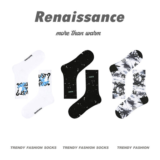 Renaissance Collection Men Socks 3 Pairs Bundle Street Graffiti Breathable Sporty Crew Socks 737261464569