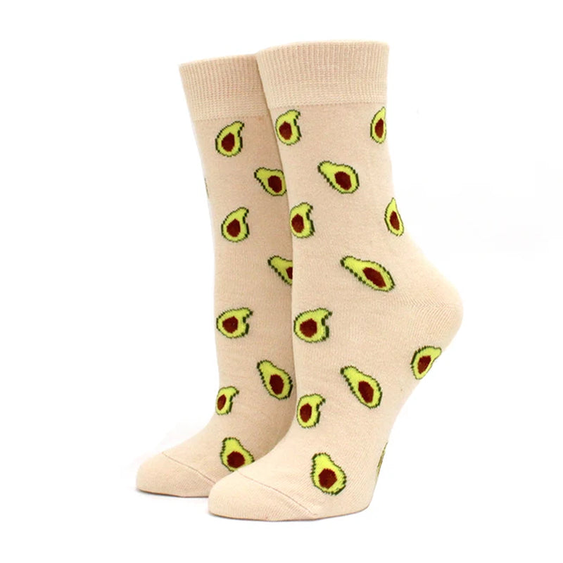 Women Socks Funny Cute Cartoon Fruits Banana Avocado Lemon Egg Cookie Donuts Food Happy Colorful Novelty Skateboard Socks