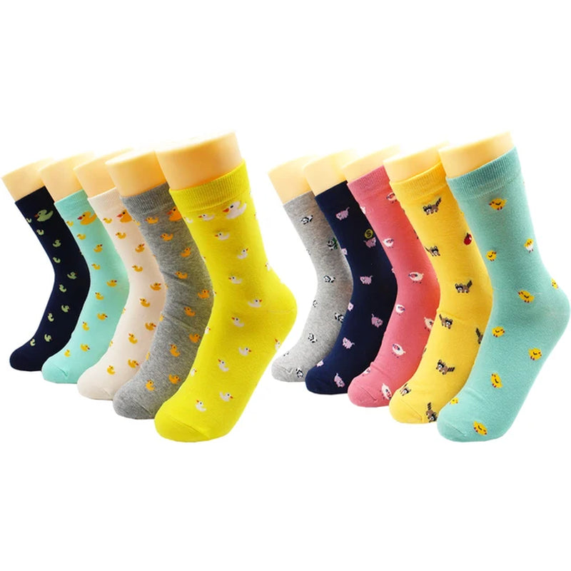 5/10 Pairs Harajuku Hip-Hop Animal Print Cotton Women Socks Fashion Korean Kawaii Cute Cartoon Cat Dog Duck Girl Socks