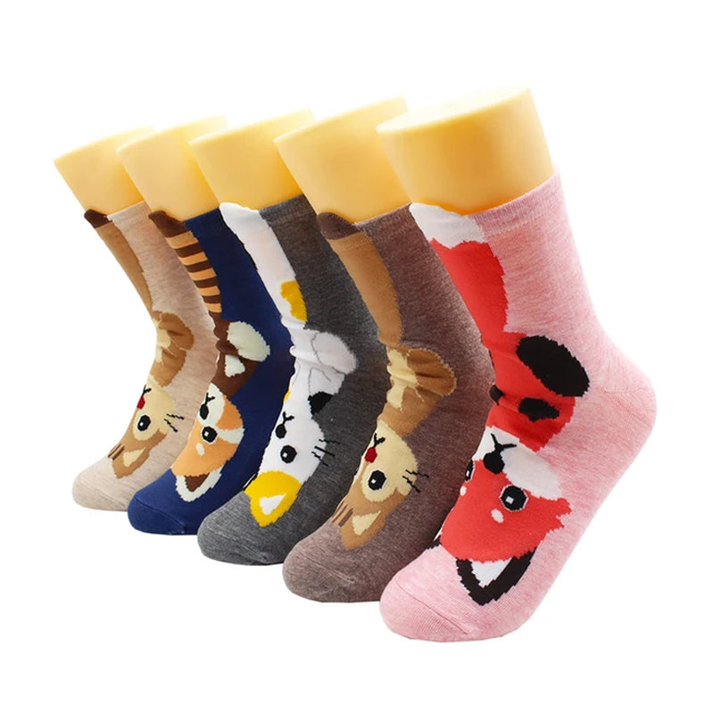 5/10 Pairs Fashion Korean Kawaii Cute Cartoon Cat Dog Fox Happy Funny Girl Socks Harajuku Hip-Hop Animal Cotton Women Socks