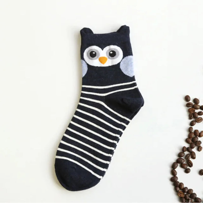 New Cute Cartoon Animal Cotton Women Socks Penguin Owl Fun Socks Women Fashion Lovely Funny Female Lady 3D Ear Socks