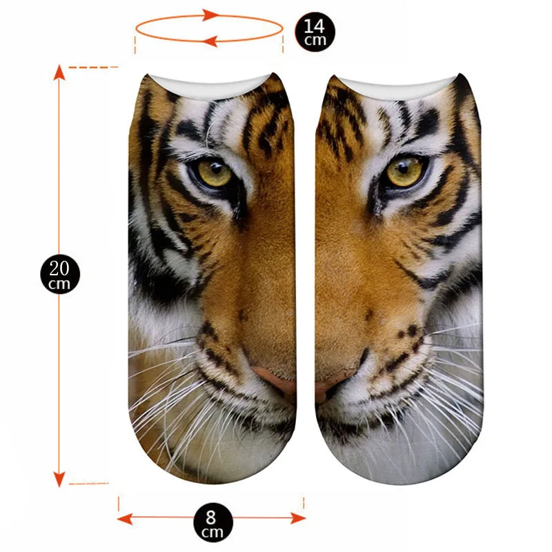 Funny Tiger Printed Socks Short Animal Women Socks Terror Novelty Socks Fashion Cute Low Cut Design Ankle Socks 5ZWS65