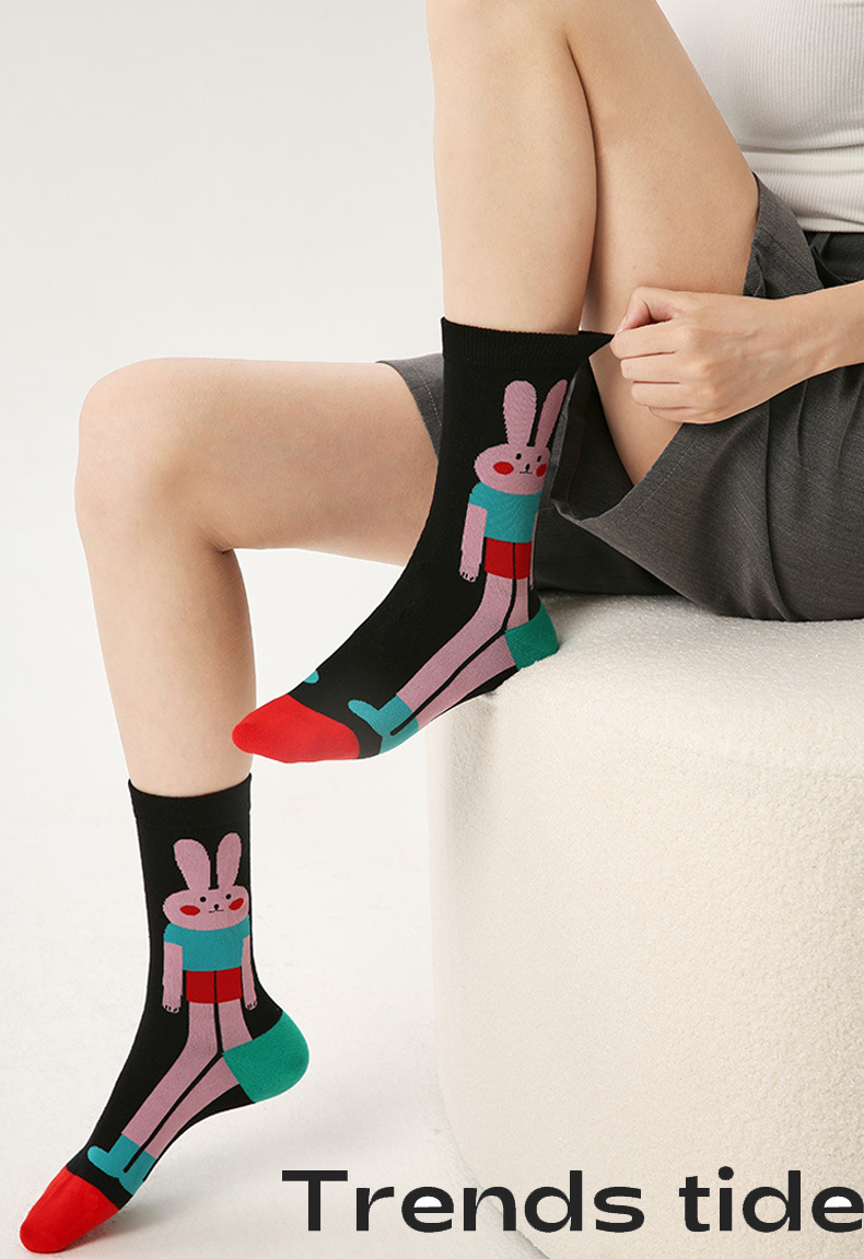 Women Socks 5 Pairs Bundle Cute Cartoon Bunny Rabbits Hosiery Spring Collection