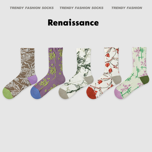 Renaissance Collection Women Socks 5 Pairs Bundle Nature Season Print Mid-Calf Socks