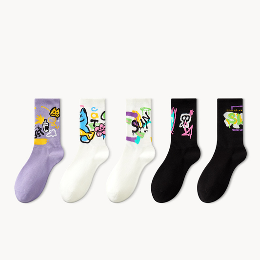Women Socks Graffiti Art Street Style Summer Colourful Breathable Casual Mid calf Socks 694580277851