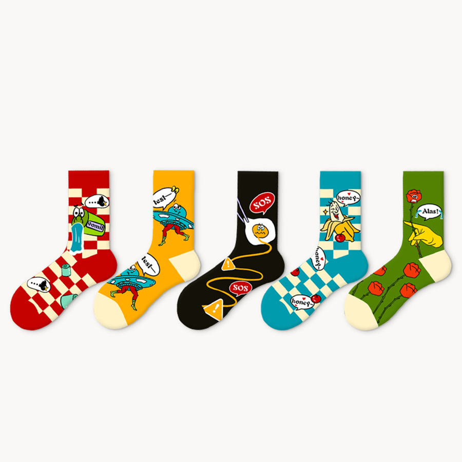 Women Socks Chessboard Fruit Print Summer Colourful Mid calf Socks 655802541548