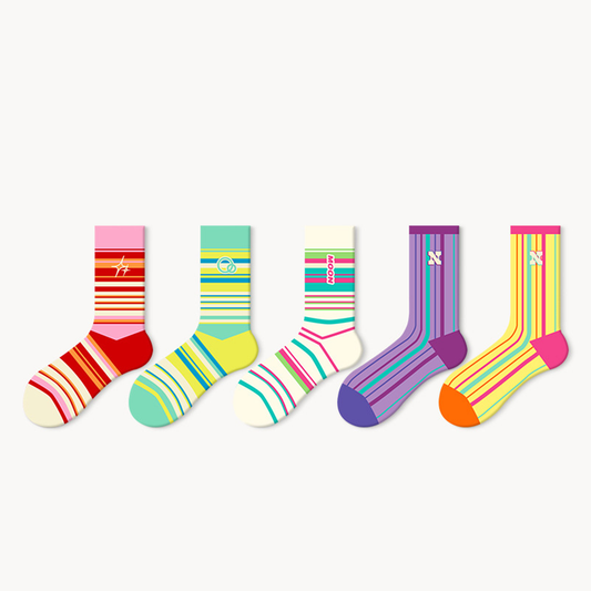 Women Socks 5 Pairs Bundle Summer Dopamine Striped Colourful Casual Socks 732749489527