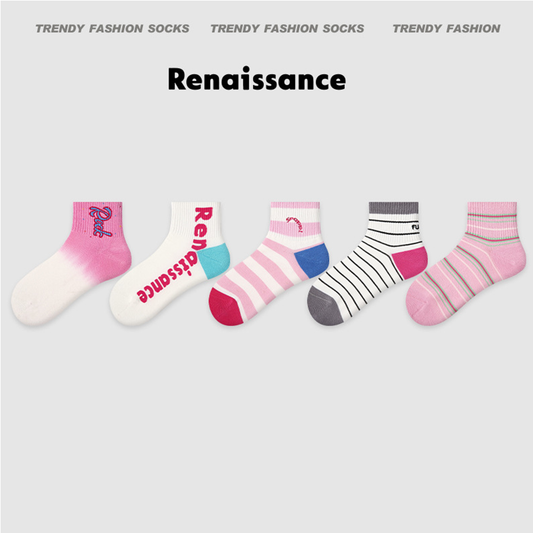 Renaissance Collection Women Socks 5 Pairs Bundle Happy Summer Crew Socks