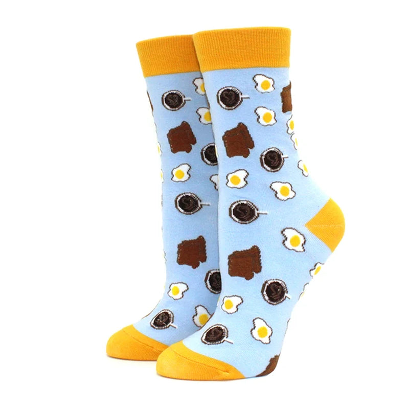 Women Socks Funny Cute Cartoon Fruits Banana Avocado Lemon Egg Cookie Donuts Food Happy Colorful Novelty Skateboard Socks