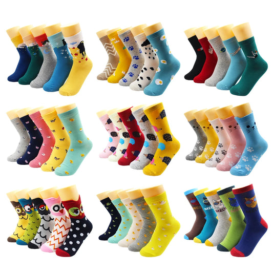 5/10 Pairs Harajuku Hip-Hop Animal Print Cotton Women Socks Fashion Korean Kawaii Cute Cartoon Cat Dog Duck Girl Socks