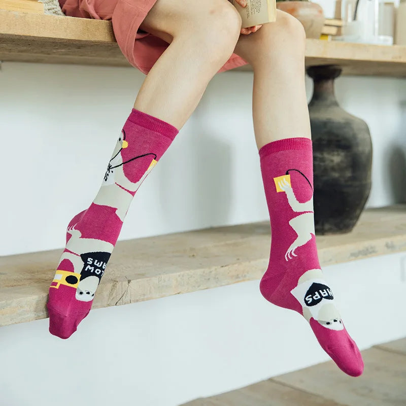 Women Socks Fashion Funny Creative Colorful Flower Letter Oil Pattern Art Socks Street Trend Happy Sox