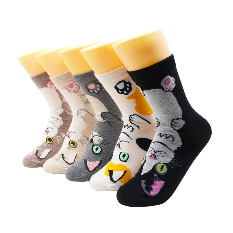 5/10 Pairs Fashion Korean Kawaii Cute Cartoon Cat Dog Fox Happy Funny Girl Socks Harajuku Hip-Hop Animal Cotton Women Socks