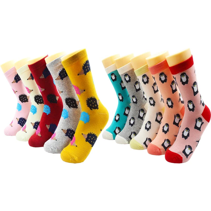 5/10 Pairs Harajuku Hip-Hop Animal Print Cotton Women Socks Fashion Korean Kawaii Cute Cartoon Cat Dog Duck Girl Socks