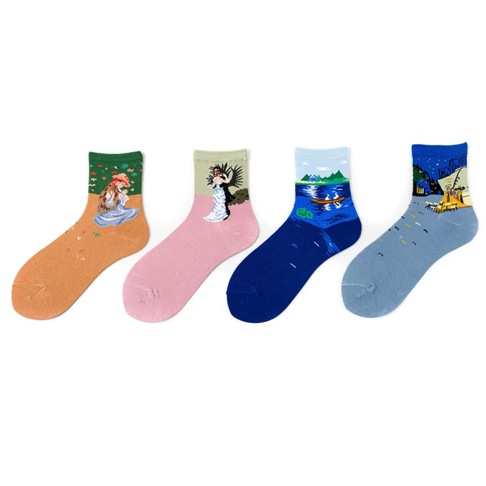 Women Socks New Art Combed Cotton Fashion Street Trend Hip Hop Skateboard Socks Novelty Casual Crazy Happy Socks Christmas Gifts