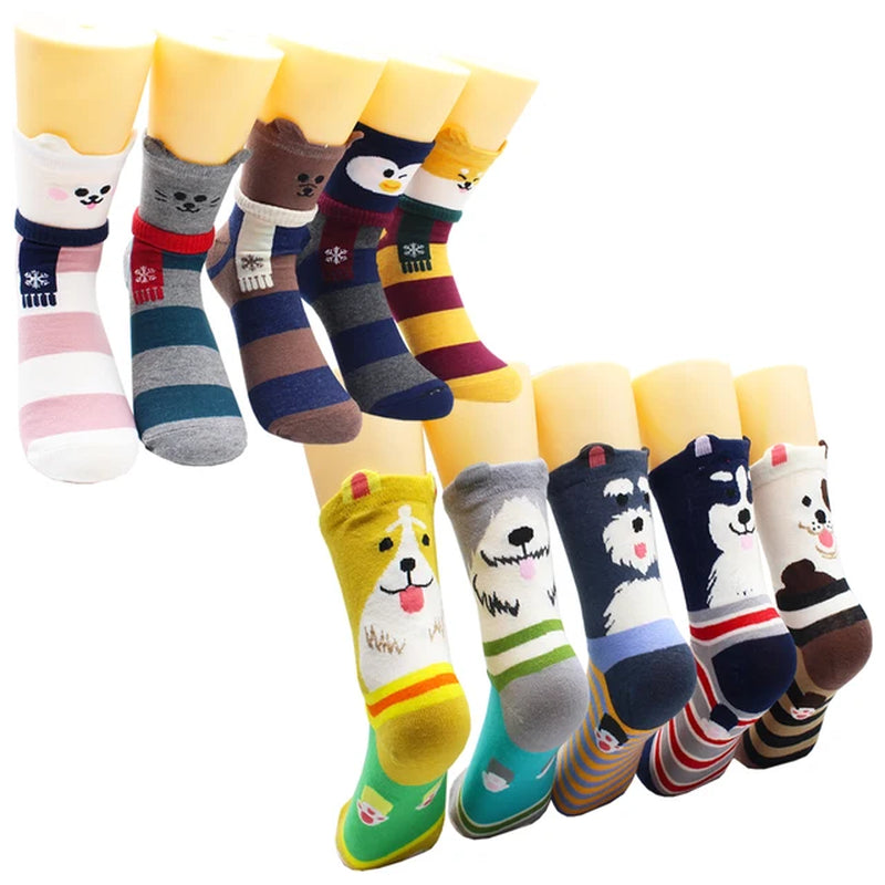 5/10 Pairs Fashion Korean Kawaii Cute Cartoon Cat Dog Fox Happy Funny Girl Socks Harajuku Hip-Hop Animal Cotton Women Socks