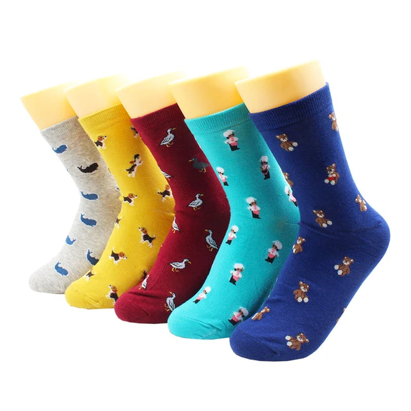 5/10 Pairs Harajuku Hip-Hop Animal Print Cotton Women Socks Fashion Korean Kawaii Cute Cartoon Cat Dog Duck Girl Socks