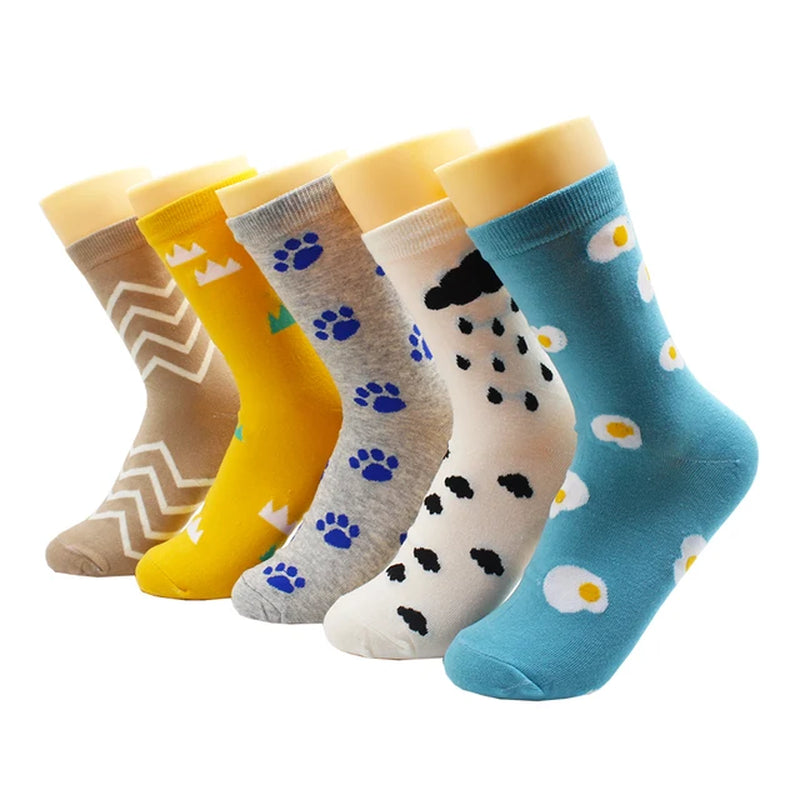 5/10 Pairs Harajuku Hip-Hop Animal Print Cotton Women Socks Fashion Korean Kawaii Cute Cartoon Cat Dog Duck Girl Socks