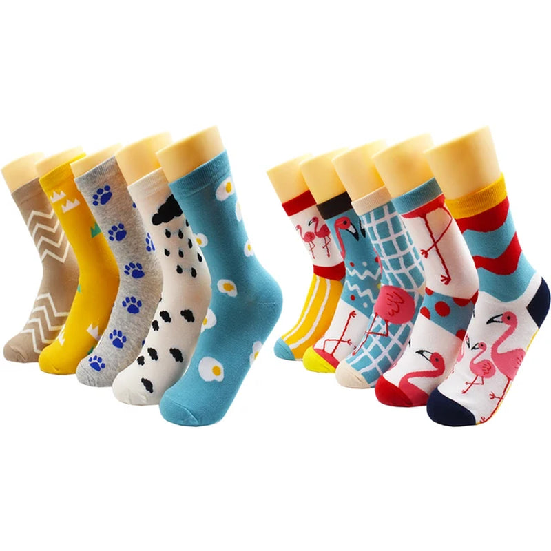 5/10 Pairs Harajuku Hip-Hop Animal Print Cotton Women Socks Fashion Korean Kawaii Cute Cartoon Cat Dog Duck Girl Socks