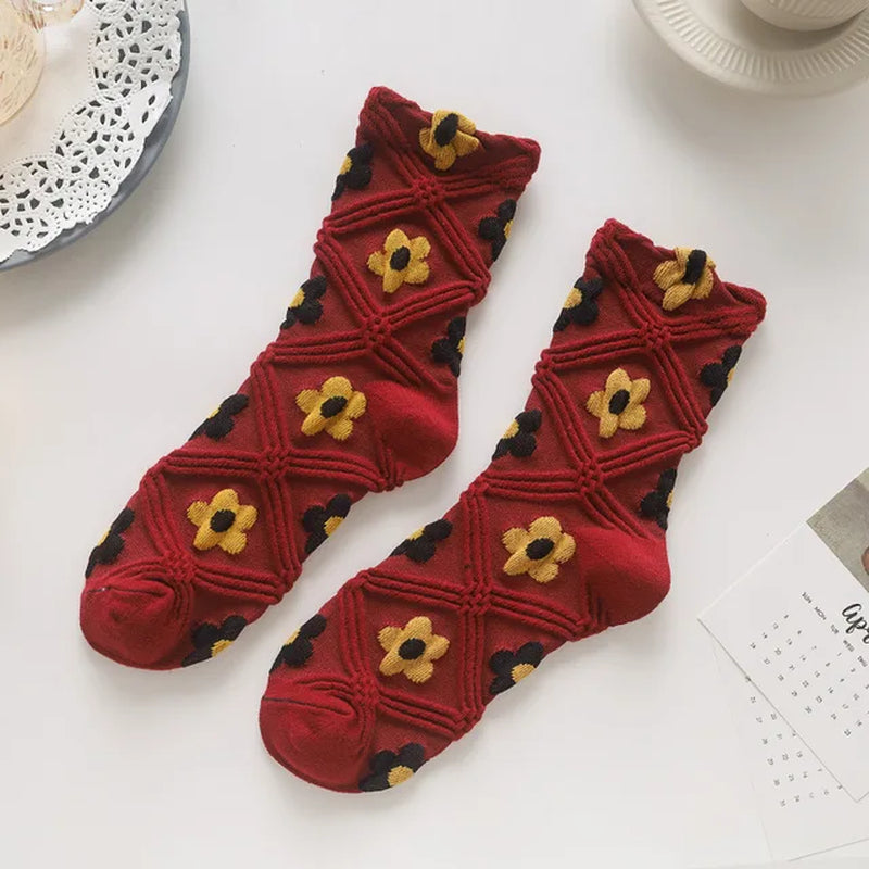 Women Socks Flower Rabbit Pattern Cute Kawaii Japanese Korean Style Cotton Harajuku Funny Breathable Casual Spring Floral Socks