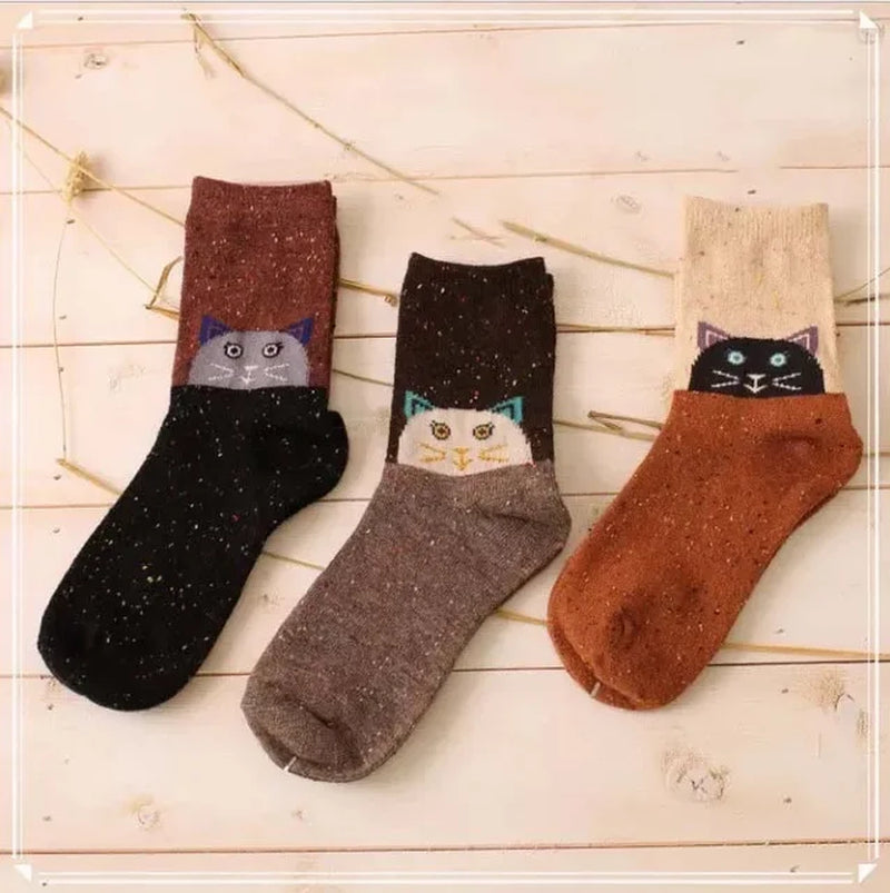 3 Pairs Lot Pack Women Socks Winter Cartoon Animal Elk Deer Thick Warm Tweed Yarn Soft Comfortable Wool Socks