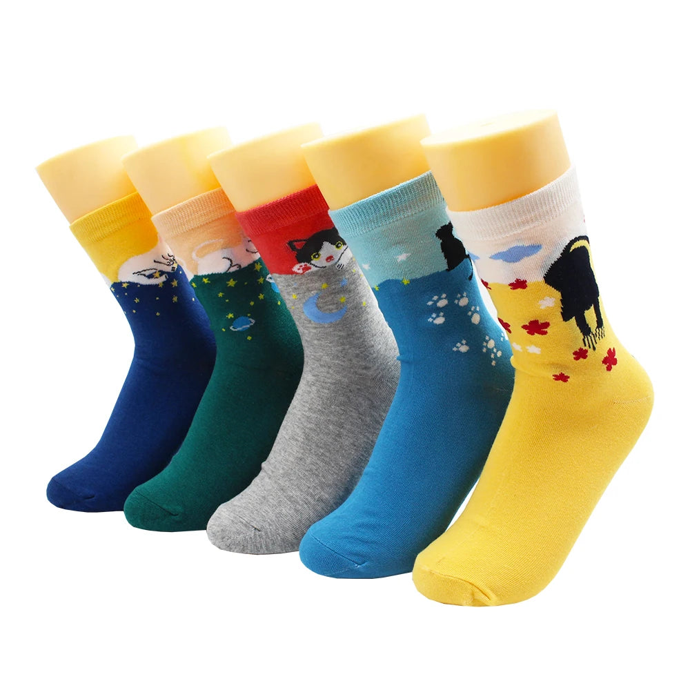 5/10 Pairs Harajuku Hip-Hop Animal Print Cotton Women Socks Fashion Korean Kawaii Cute Cartoon Cat Dog Duck Girl Socks