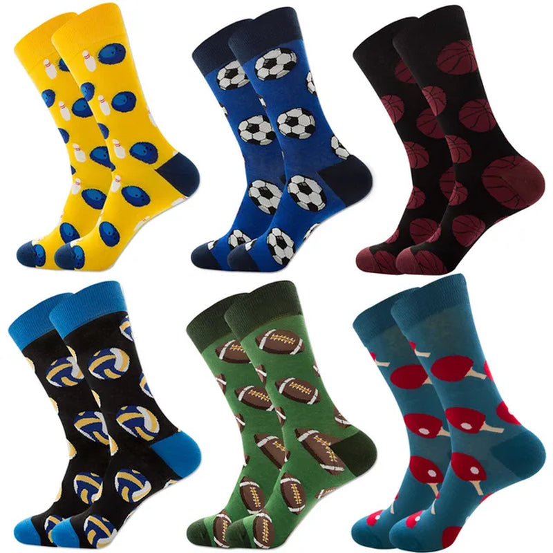 6 Pairs Hip Hop INS Style Men/Women Socks Combed Cotton Happy Print Art Funny Socks Men Casual Crew Skateboard Socks Long Tube