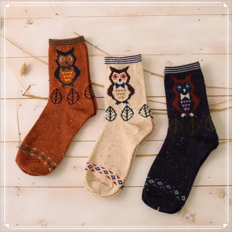 3 Pairs Lot Pack Women Socks Winter Cartoon Animal Elk Deer Thick Warm Tweed Yarn Soft Comfortable Wool Socks