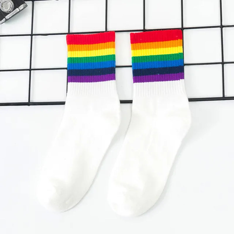 Winter Women Socks Cotton Rainbow Stripes Socks Christmas Fashion Warm Christmas Casual Tide Socks Harajuku Female Crew Socks