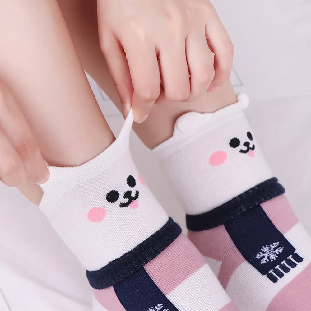 5/10 Pairs Fashion Korean Kawaii Cute Cartoon Cat Dog Fox Happy Funny Girl Socks Harajuku Hip-Hop Animal Cotton Women Socks