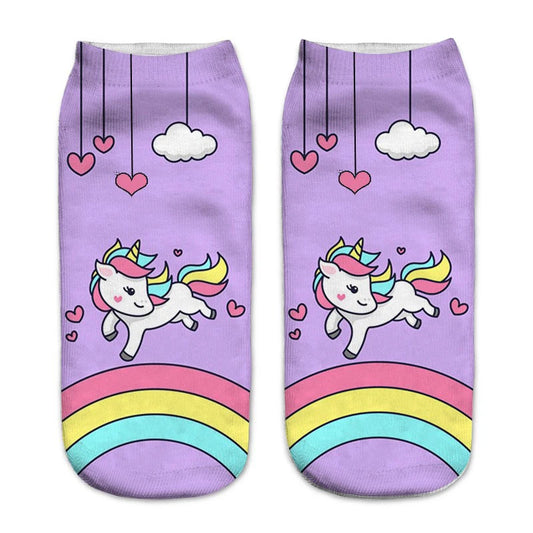 3D Print Unicorn Art Women Socks Funny Cotton Low Cut Summer Ankle Sock Fashion Unicorn Socks for Women Girls