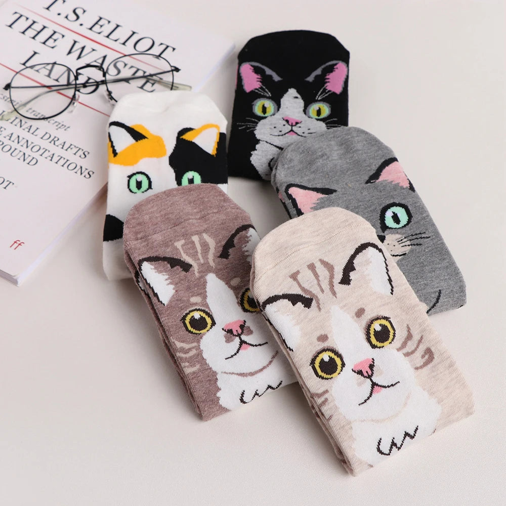 5/10 Pairs Fashion Korean Kawaii Cute Cartoon Cat Dog Fox Happy Funny Girl Socks Harajuku Hip-Hop Animal Cotton Women Socks