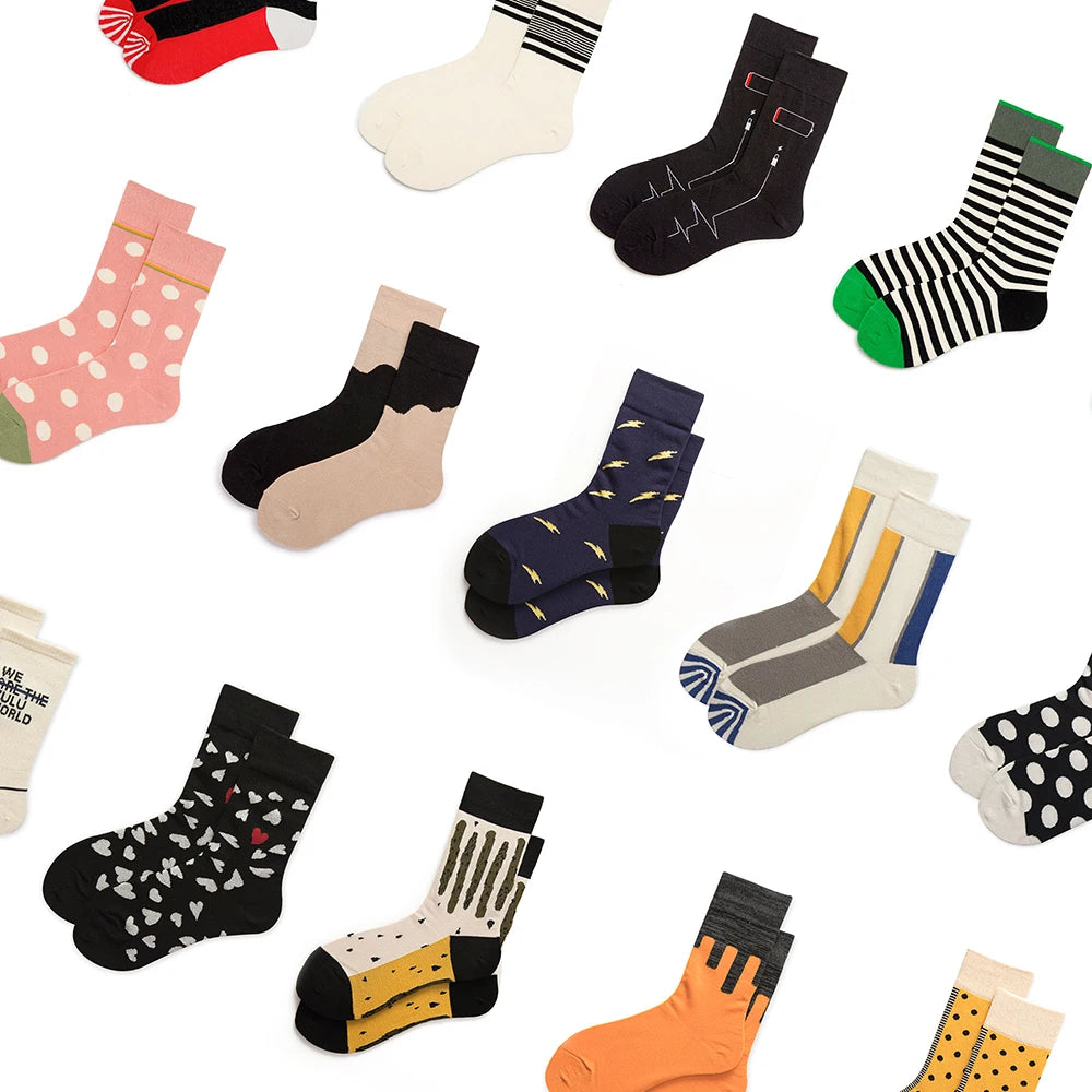 Hot Colorful Happy Funny Men Women Socks Cotton Crew Lovers Socks Cartoon Casual Colorful Dots in Tube Sock