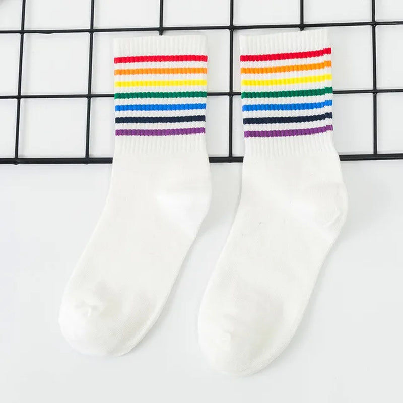 Winter Women Socks Cotton Rainbow Stripes Socks Christmas Fashion Warm Christmas Casual Tide Socks Harajuku Female Crew Socks