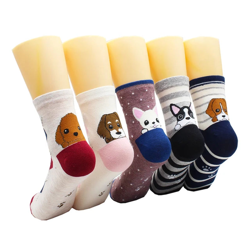 5/10 Pairs Fashion Korean Kawaii Cute Cartoon Cat Dog Fox Happy Funny Girl Socks Harajuku Hip-Hop Animal Cotton Women Socks