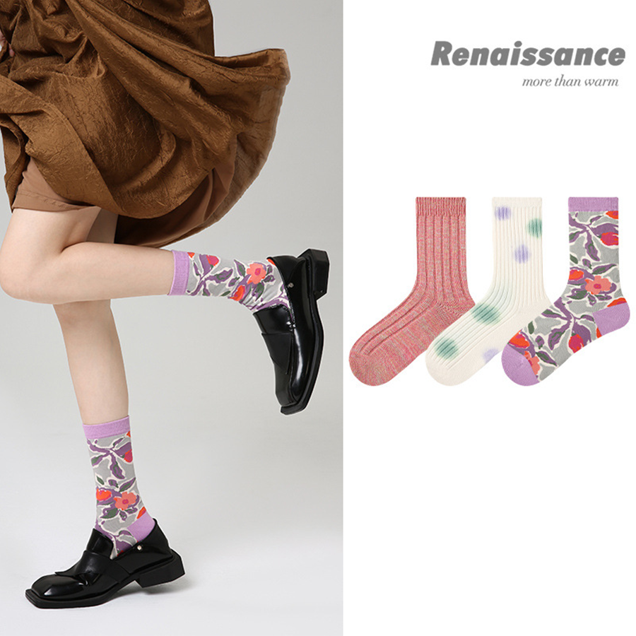 Renaissance Collection Women Socks 3 Pairs Bundle Air Supply Flower Spring Hosiery