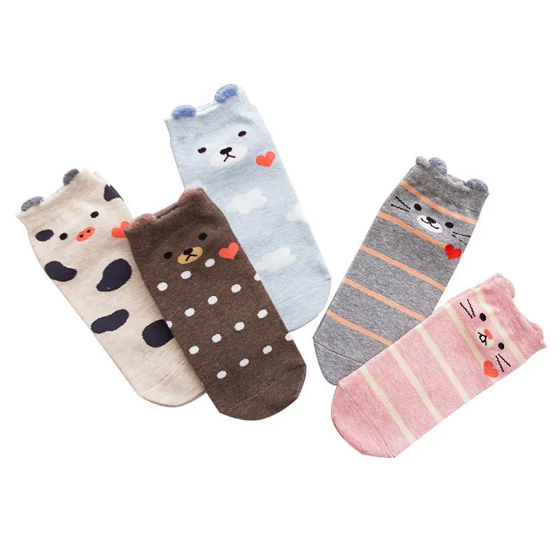 5Pairs/Lot New Fashion Cartoon Women Socks Korea Cat Socks Colorful Socks Casual Cotton Harajuku Happy Socks for Christmas