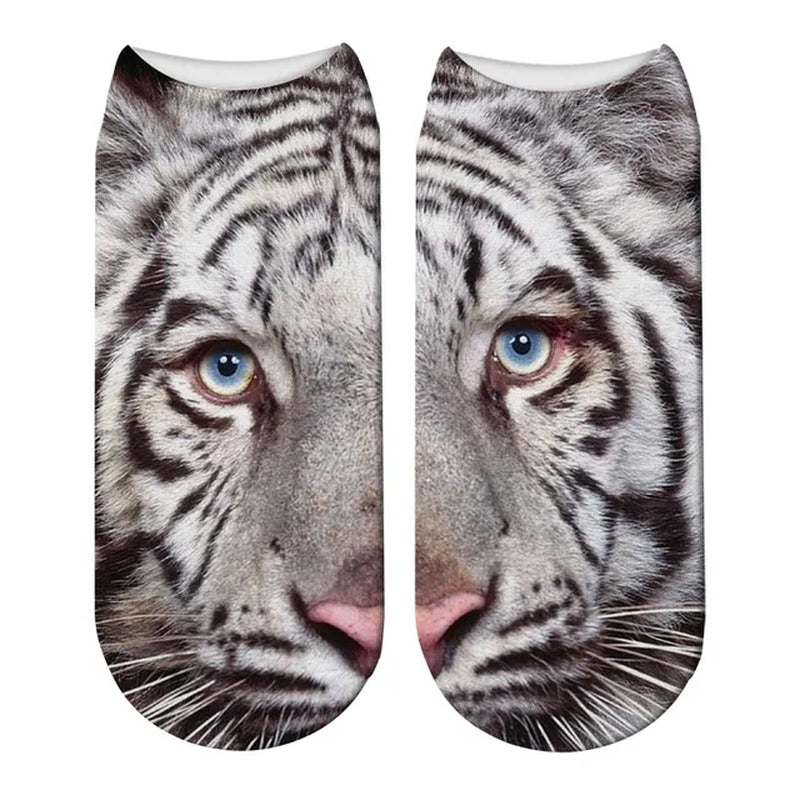 Funny Tiger Printed Socks Short Animal Women Socks Terror Novelty Socks Fashion Cute Low Cut Design Ankle Socks 5ZWS65