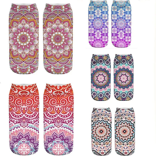 Unique Design Women Socks Mandala Summer Pink 3D Printing Socks Low Cut Ankle Sock Fashion Cozy Cotton Socks