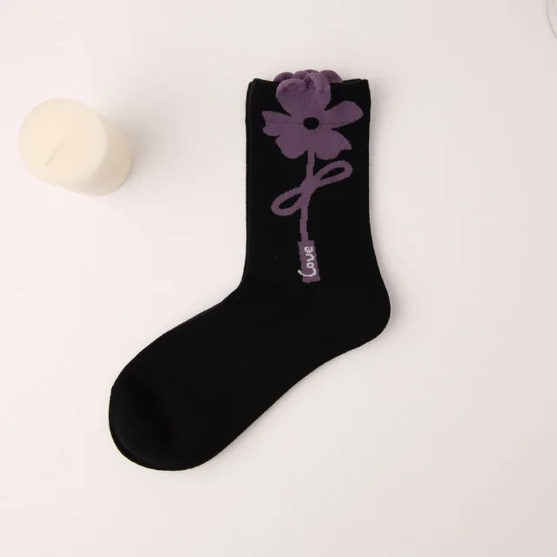 Women Socks Flower Rabbit Pattern Cute Kawaii Japanese Korean Style Cotton Harajuku Funny Breathable Casual Spring Floral Socks