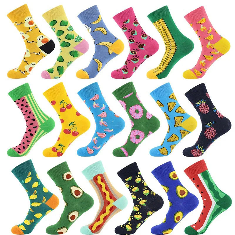 Women Socks Funny Cute Cartoon Fruits Banana Avocado Lemon Egg Cookie Donuts Food Happy Japanese Harajuku Skateboard Socks