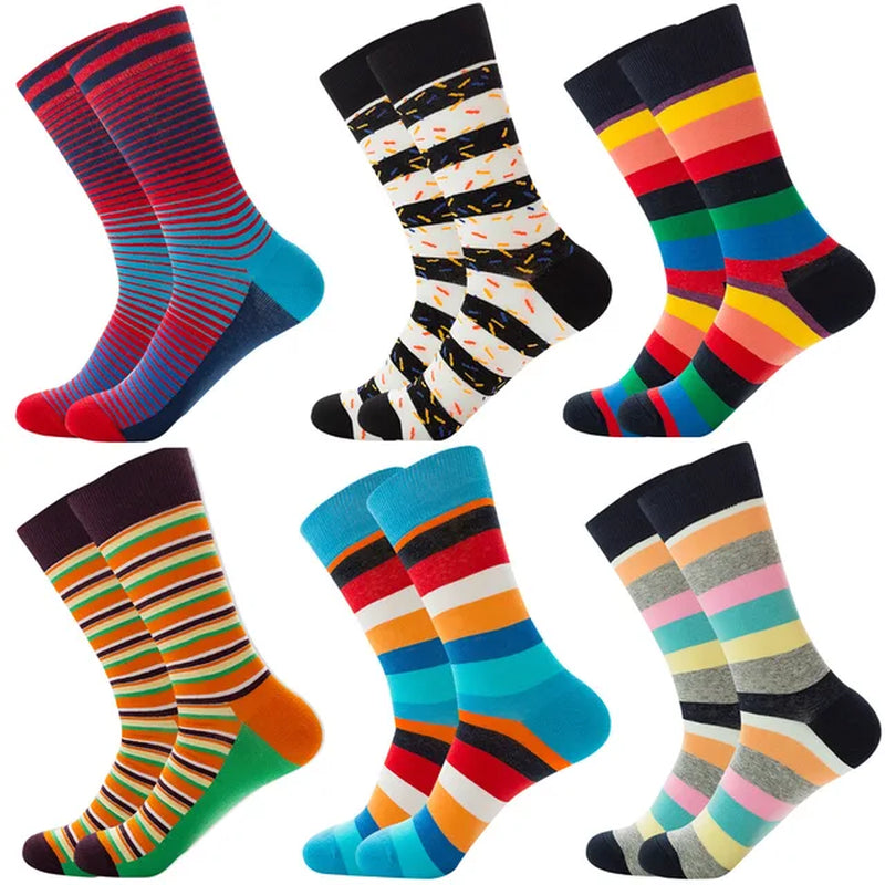 6 Pairs Hip Hop INS Style Men/Women Socks Combed Cotton Happy Print Art Funny Socks Men Casual Crew Skateboard Socks Long Tube