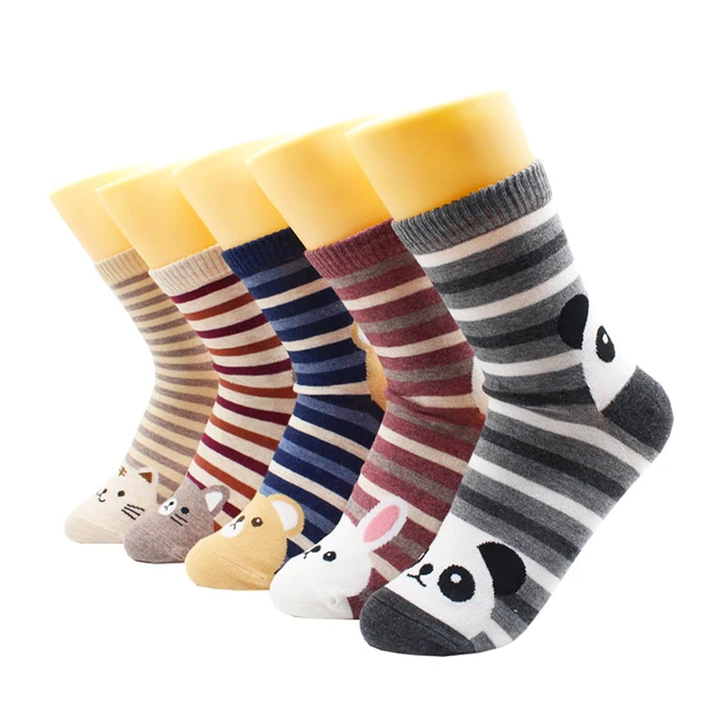 5/10 Pairs Fashion Korean Kawaii Cute Cartoon Cat Dog Fox Happy Funny Girl Socks Harajuku Hip-Hop Animal Cotton Women Socks