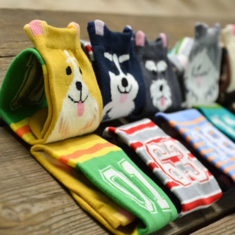 Fashion Cartoon Couple Socks Puppy Dog Pet Style Socks Harajuku Men Women Socks Schnauzer Collie Novelty Cotton Printed Socks