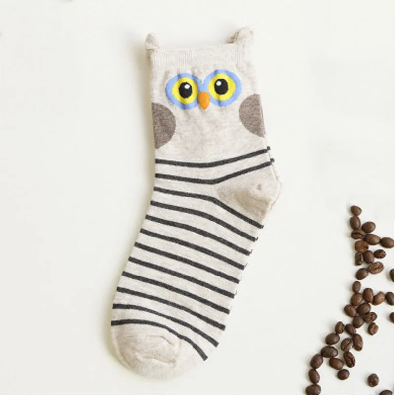 New Cute Cartoon Animal Cotton Women Socks Penguin Owl Fun Socks Women Fashion Lovely Funny Female Lady 3D Ear Socks